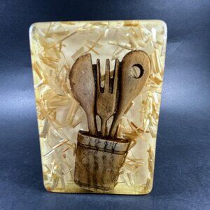 Mini Vintage Toothpick Matches Holder - Mid Century Resin Kitchen Utensil Design